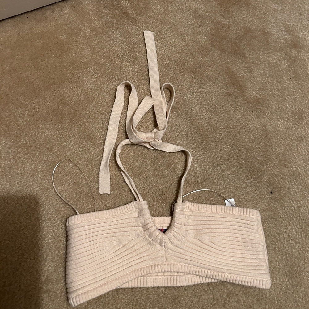 Urban Outfitters Cream Ribbed Crop Top